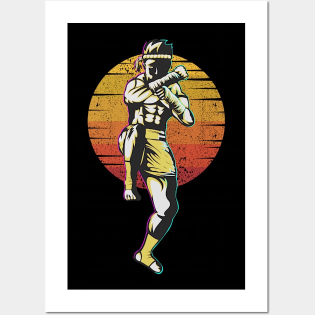 Muay Thai Fighter Silhouette Sunset Art Wall Art by USProudness